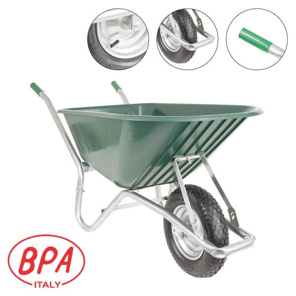 Schubkarre BPA KITPL100ZS2 – 100 Liter, verzinkter Rahmen, Luftrad, Kunststoffwanne