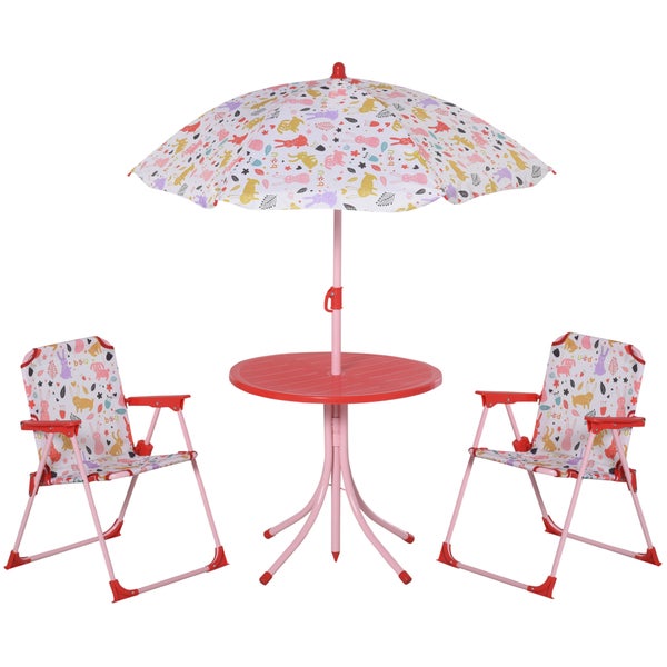 Outsunny 4tlg. Kindersitzgruppe, Gartentisch mit 2 Klappstühle, für 3-5 Jahre, 50L x 50B x 46H cm, Metall, Polyester, Rot