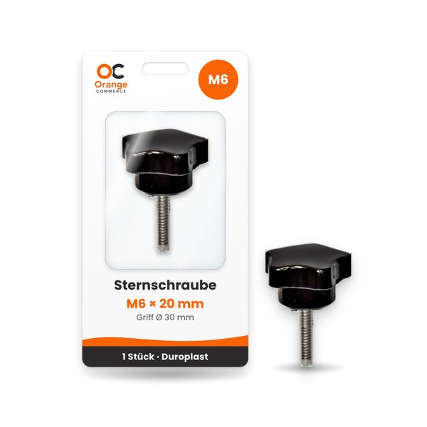 Orange Commerce Sternschraube M6 mal 20 Millimeter aus Duroplast mit 30 Millimeter Griffdurchmesser in Verpackung