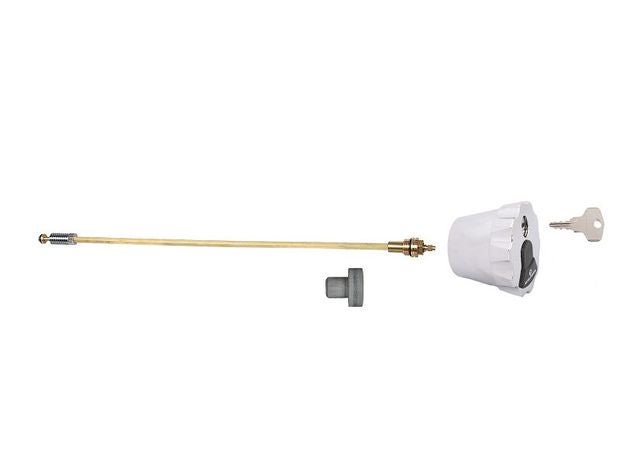 Schell Ersatzteilset für frostsichere Außenarmatur Polar II mit Messingspindel, weißem Handgriff und Schlüssel.