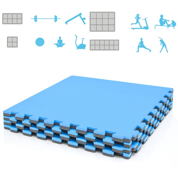 1m² Bodenschutz Fitnessmatte - 4 Sportmatten 50x50x2cm Optische Mängel Grau Blau