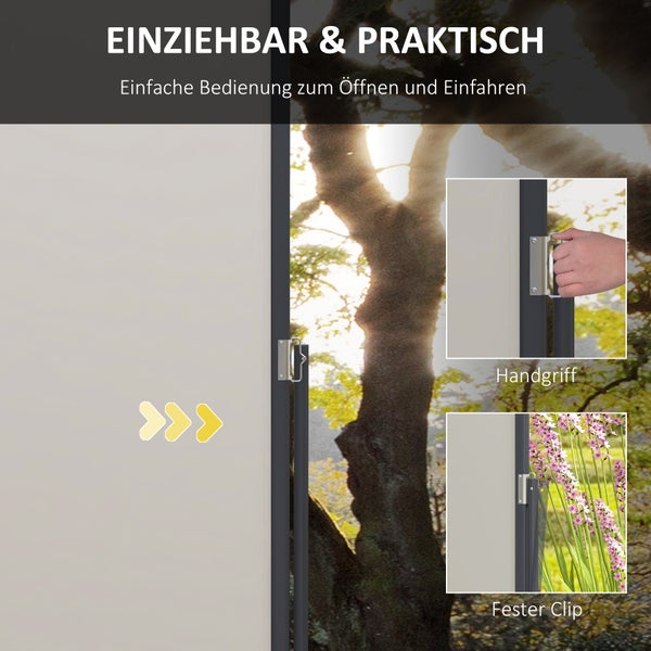 Outsunny Seitenmarkise Ausziehbar,Gartenmarkise, mit UV-Schutz, Windschutz, Metall, für Terrasse, Balkon, 300 x 140cm, Polyester, Hellgrau