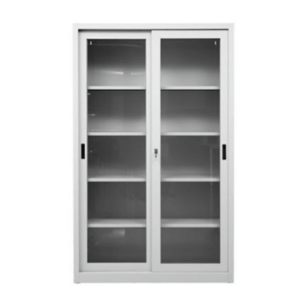 PROREGAL Schiebetürenschrank Mammut 5 Ordnerhöhen Glastüren HxBxT 195 x 120 x 45 cm Grau