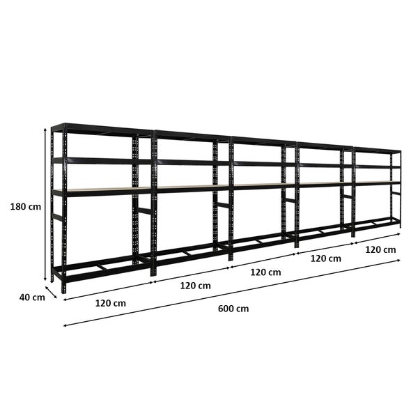 PROREGAL Mega Deal 5x Reifenregal Tiger HxBxT 180 x 120 x 40 cm bis zu 6 Reifen auf 1 Ebene mit 3 Fachboden Schwarz