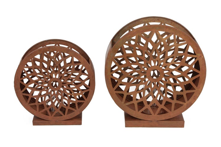 FRANK FLECHTWAREN | Windlicht Ornament, 2er Set, METALL, 32 x 10 x 34 cm, Glas Ø 7 x 10 cm, 40 x 14 x 43 cm, Glas Ø 8 x 12 cm, ohne Kerzen