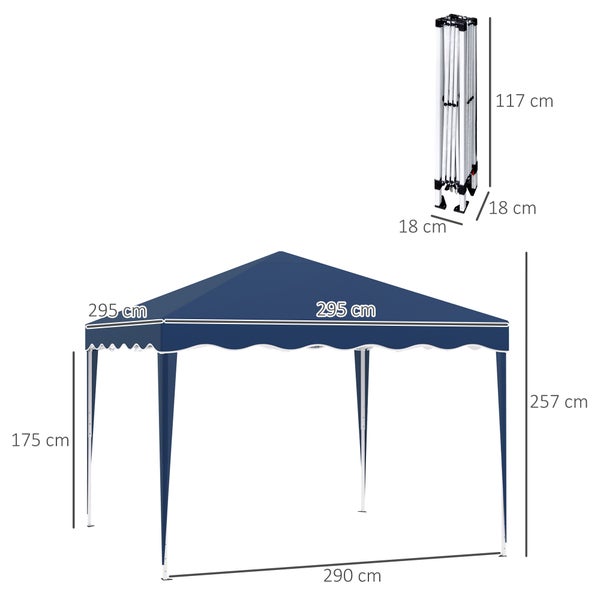 Outsunny Faltpavillon, faltbar, höhenverstellbar, mit Transporttasche, UV-Schutz, 3 x 3 m, Stahl, Oxford, Blau