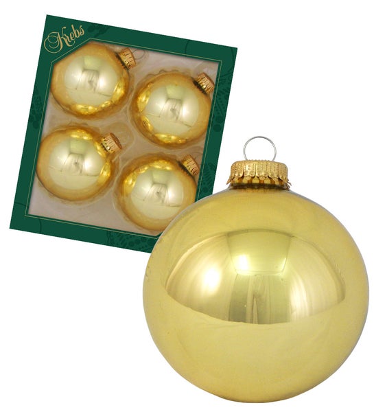 Gold 8cm Glaskugeln uni, 4 Stck., Weihnachtsbaumkugeln, Christbaumschmuck, Weihnachtsbaumanhänger