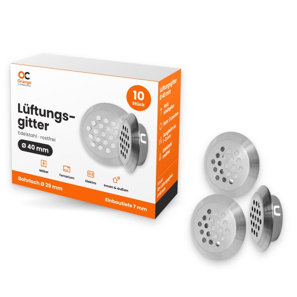 Set mit 10 runden Lüftungsgittern aus Edelstahl, Durchmesser 40 Millimeter, für Möbel, Terrarien und Elektroinstallationen innen und außen