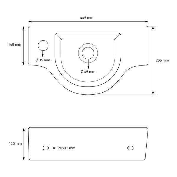 ML-Design Waschbecken Keramik Weiß 44,5x25,5x12 cm mit Ablaufgarnitur Weiß Keramik, Oval, Hahnloch links, Wandmontage, Aufsatzwaschbecken, Badezimmer Waschtisch Waschschale Waschplatz Handwaschbecken