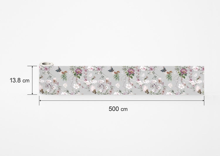 Selbstklebende Bordüre mit Blumen- und Schmetterlingsmuster, 13,8 Zentimeter hoch und 500 Zentimeter lang.