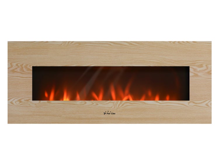 Elektrischer Kamin mit simulierten Flammen und weißen Steinen zur Dekoration