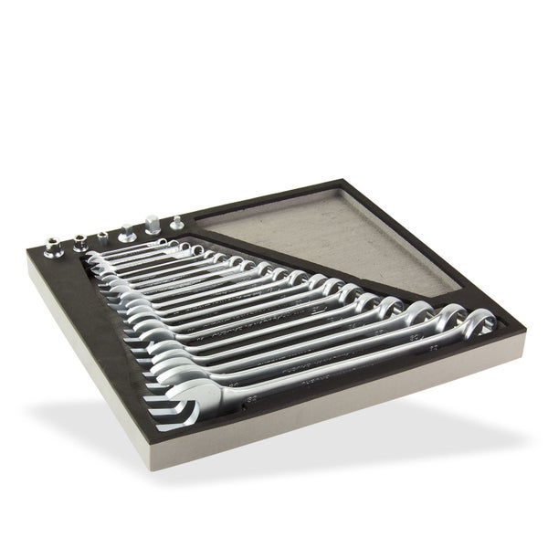PROREGAL Werkzeug Satz für Werkstattwagen Cheetah Plus Gabelringschlüsselsatz 25 Teile mit Schaumstoff Schubladeneinlage HxBxT 3,5 x 40 x 19 cm