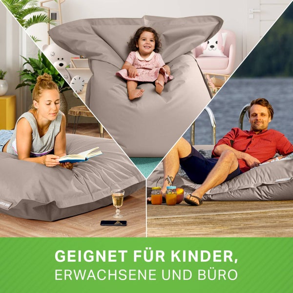 Green Bean Sitzsack 120x160cm 270 Liter Kinder & Erwachsene Bean Bag EPS Perlen Füllung Riesensitzsack Groß Draußen Outdoor Liegekissen Waschbar Wetterfest Lounge Chair Sitzkissen Bodenkissen Taupe