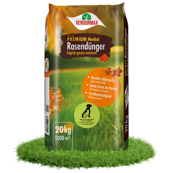 Verdurmax Premium Herbstrasendünger, 20 Kilogramm für 1000 Quadratmeter