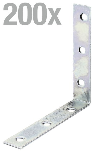Set aus zweihundert metallenen Eckverbindern mit Bohrungen zur stabilen Verbindung von Bauteilen.