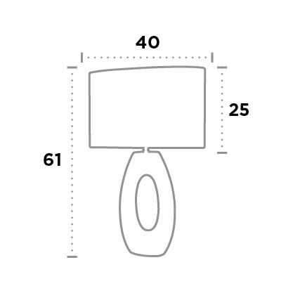 Maße einer Tischleuchte: Höhe 61 cm, Breite Lampenschirm 40 cm, Höhe Lampenschirm 25 cm