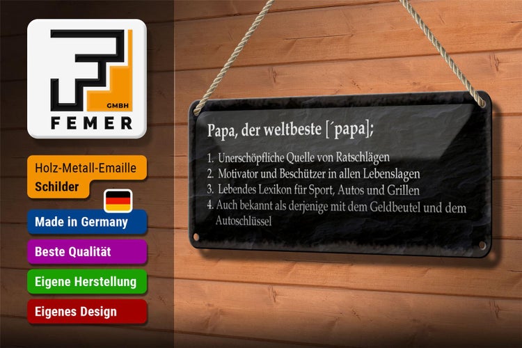 Blechschild Spruch 27x10cm Papa der weltbeste Beschützer Dekoration