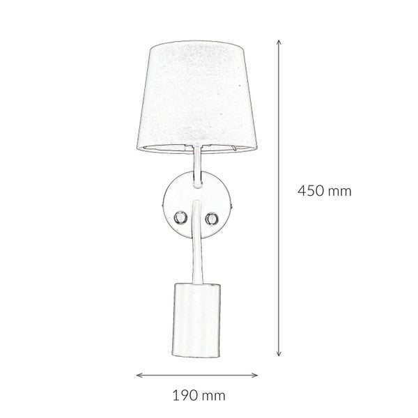 Skizze einer Wandleuchte mit den Maßen 450 mm Höhe und 190 mm Breite