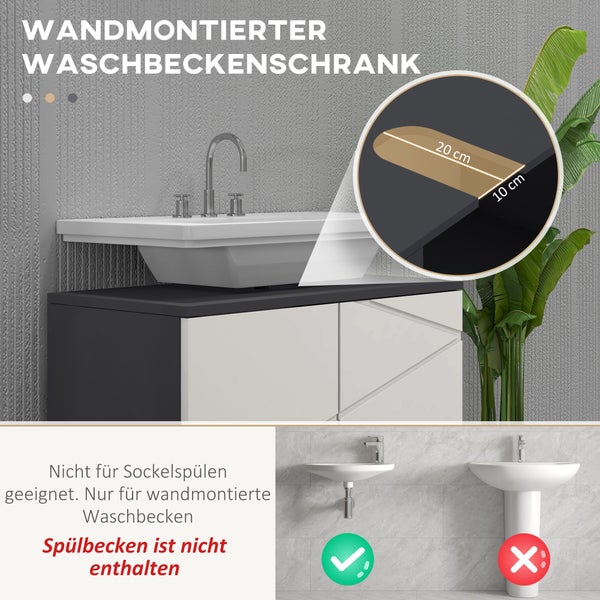 kleankin Waschbeckenunterschrank Unterschrank mit Verstellbarer Ablage, Waschtischunterschrank mit Griff, Badunterschrank mit Kippschutz, Grau, 60 x 30 x 60 cm