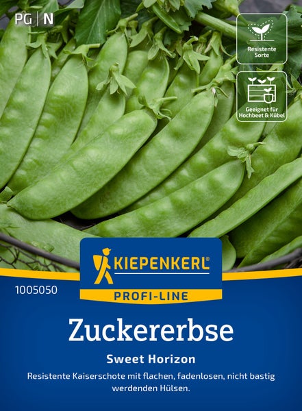 Kiepenkerl Profi Line Zuckerschote Sweet Horizon Saatgut mit resistenten und fadenlosen Hülsen geeignet für Hochbeet und Kübel.