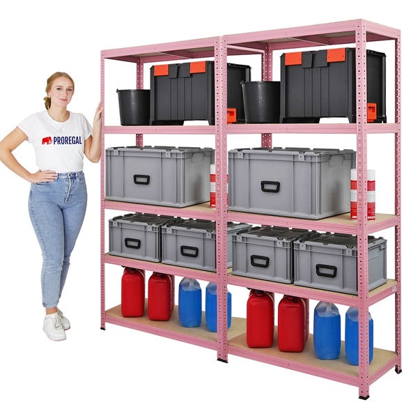 PROREGAL Mega Deal 2x Schwerlastregal PINK LADY, HxBxT 180x90x40cm, Fachlast 175kg, 5 Ebenen, Pink, Kellerregal, Steckregal, Garagenregal, Lagerregal