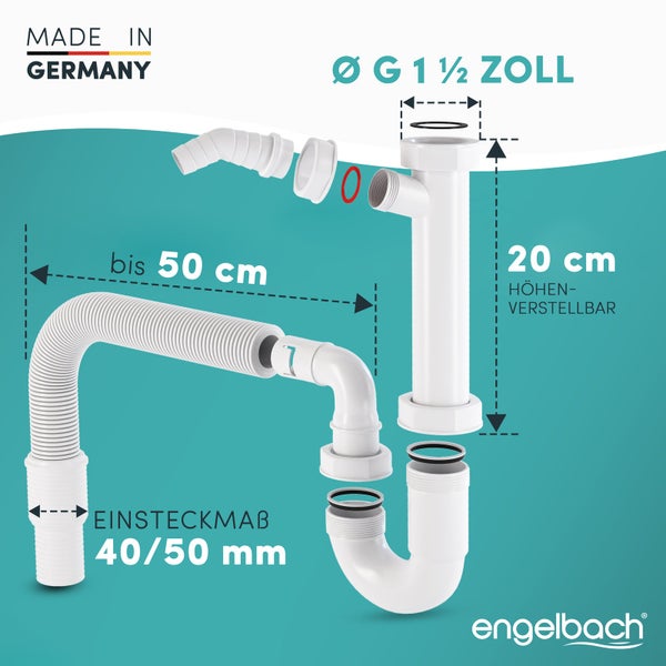 Engelbach® Siphon für Küchenspüle mit Flexiblem Ablaufschlauch mit Geräteanschluss inkl. Montage-Video