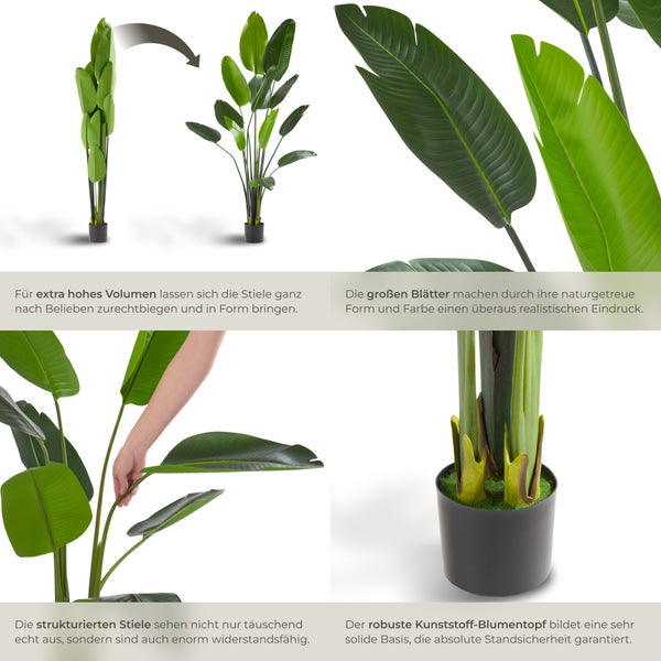 Künstlicher Paradiesvogelbaum tectake Tropic stabiler Kunststoff-Blumentopf verschiedene Größen grün