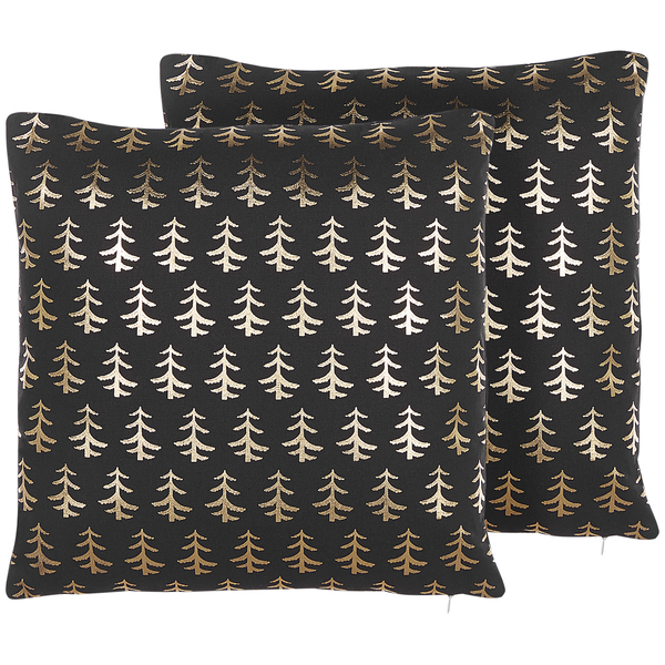 Dekokissen 2er Set LEROY Baumwolle 45 x 45 cm Schwarz Weihnachtsmotiv