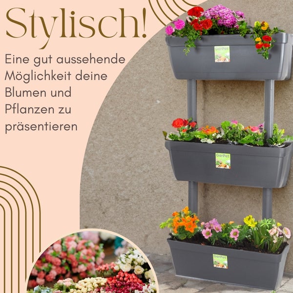 3er Set Pflanzkübel mit Sichtschutz Pflanzkübel 100cm hoch Raumteiler hoher Blumentopf Sichtschutz Pflanzgefäß Pflanztopf Balkon Terrasse