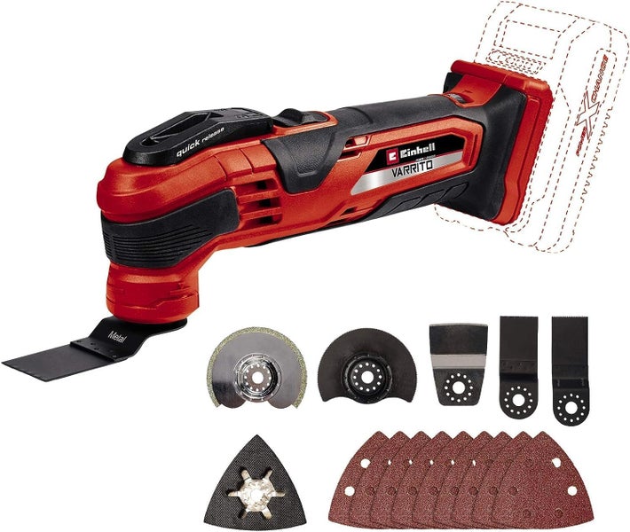 Einhell Akku Multifunktionswerkzeug Varrito mit Schnellspannverschluss und umfangreichem Zubehörset inklusive Sägeblättern und Schleifpapier