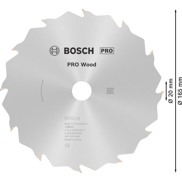 Bosch PRO Wood Kreissägeblatt 165 x 1,7 x 20 mm - 2608642600