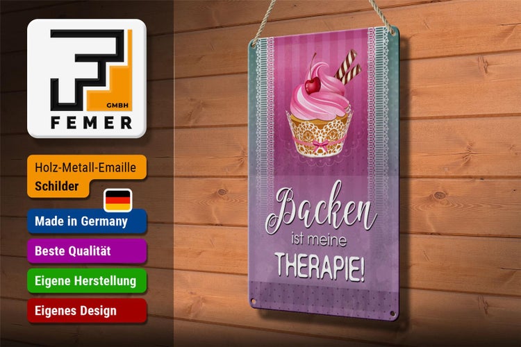 Blechschild Spruch 20x30cm Backen ist meine Therapie