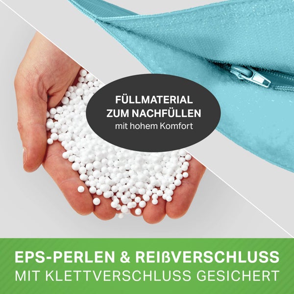 Green Bean 2er Set XXL Sitzsack inkl. Pouf fertig befüllt mit EPS-Perlen - Riesensitzsack 140x180 Lounge Sitz-Kissen Bean-Bag Chair  - Aquamarin
