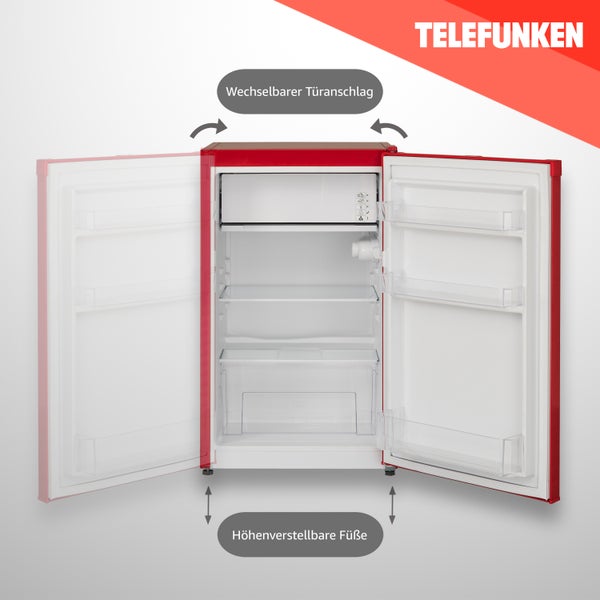 Telefunken Kühlschrank mit Gefrierfach (nur für Eiswürfel) 89 Liter Nutzinhalt Freistehend CF-33-101-R2 rot