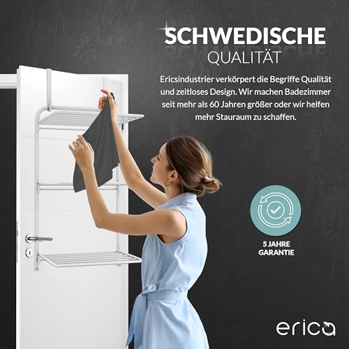 Erica – praktischer weißer Wäscheständer für Tür zur platzsparenden Wäschetrocknung – 3 ausklappbare Flügel mit 11 Metern Wäscheleine bieten viel Fläche für Textilien