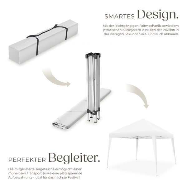 Pavillon tectake Linosa inklusive Spannseile, Heringe und Tragetasche 3 x 3 m weiß