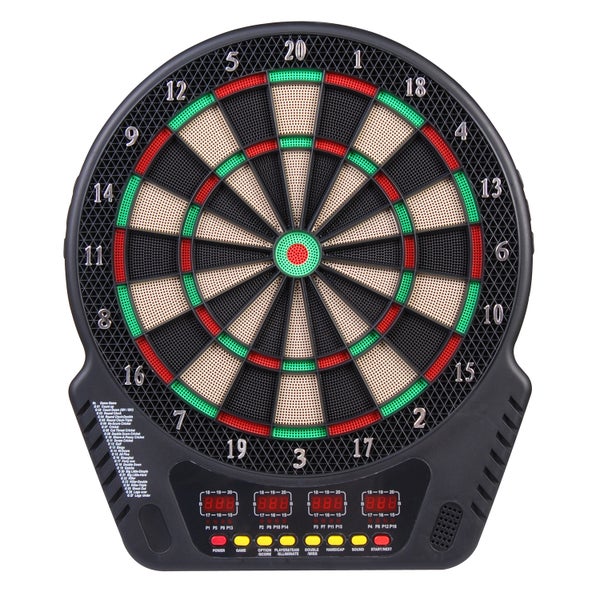 HOMCOM Elektronische Dart-set mit LED, automatischer Wertung, Soundeffekte, 6 Darts, 24 Dartköpfe, 27 Spiele und 243 Trefferoptionen, für 16 Spieler, 44 x 51,5 x 3,2 cm, ABS, PP, Schwarz