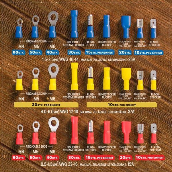 BAURIX® Crimpzange Set mit 700 Kabelschuhe und Abisolierzange I Kabelschuhzange für 0,50-6,00 mm² Kabelhülsen I Kabelschuh Zange, Crimpzangen, Krimpzange, Crimp Zange, Presszange