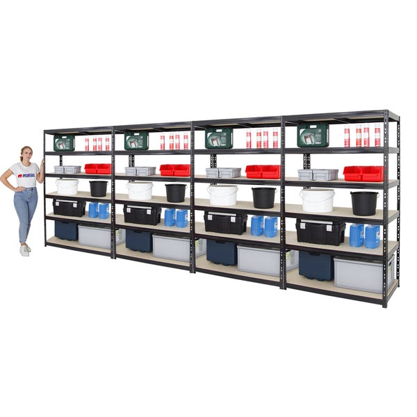 PROREGAL Mega Deal 4x Schwerlastregal Giant Tiger HxBxT 200 x 120 x 60 cm Fachlast 265 kg 6-Ebenen Schwarz