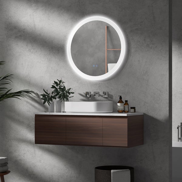 kleankin Badspiegel mit Beleuchtung, Ø70 cm Wandspiegel mit 3 Lichtfarben, IP44 Lichtspiegel mit Touch-Schalter, Memory-Funktion, Badezimmerspiegel mit Anti-Beschlag