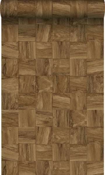 Origin Wallcoverings Tapete quadratische Holzstücke Braun - 50 x 900 cm - 347932