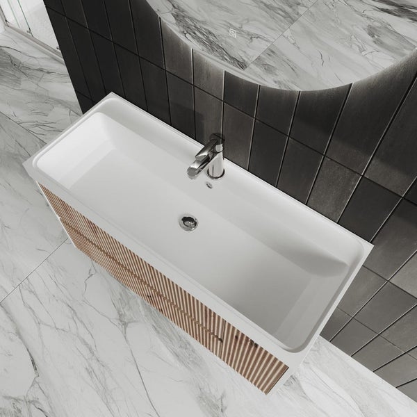 Möbelset für das Badezimmer in goldeiche geriffelt - 100cm | Cortina