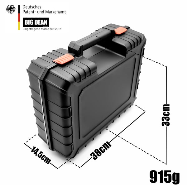BigDean Maschinenkoffer leer aus bruchsicherem Kunststoff – Werkzeugkasten mit 2 Gummizügen für sichere Werkzeugaufbewahrung – Toolbox Made in Europe