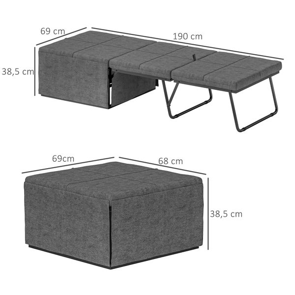 HOMCOM Klappbett ca. 190x60 cm Gästebett mit 8cm Schaumstoff Matratze, faltbar Reisebett, Erwachsene Einzelbett, Metallbett bis 120 kg belastbar, Faltbett für Büro, Gästezimmer, Grau