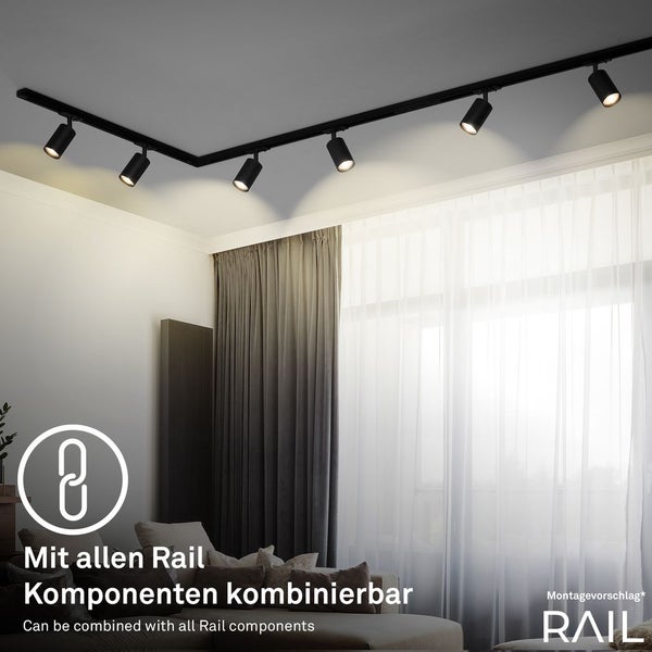 Briloner Rail Schienensystem, Komplettset, 6x GU10 Spots, Schwenkbar, Drehbar, Schwarz, 2,25 m