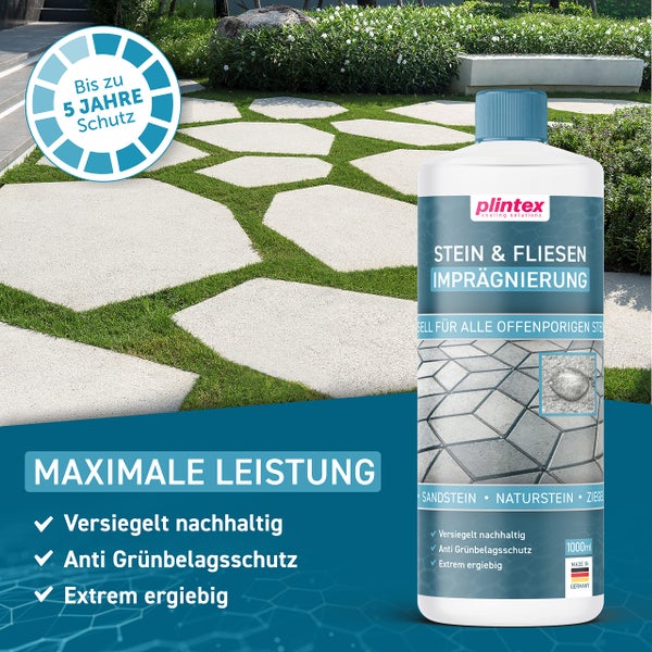 PLINTEX® [1L] Steinimprägnierung Außen & Innen I Stein Imprägnierung universell anwendbar I Naturstein, Steinplatten, Pflasterstein I Steinversiegelung