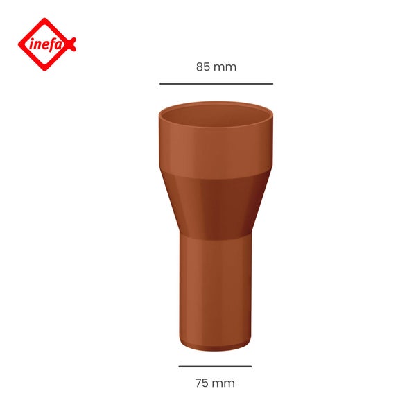 Inefa Logo. Reduzierstück für Fallrohre von 85 Millimeter auf 75 Millimeter Durchmesser aus Kunststoff.