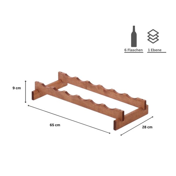 Weinregal VINOTECA FLEX PRO HxBxT 9x65x28cm 6 Flaschen auf 1 Ebene Massives Kiefernholz Braun geölt