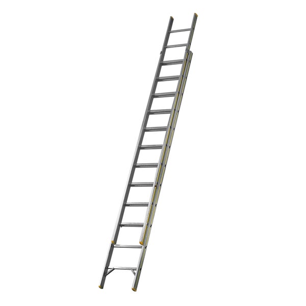 Zweiteilige Schiebeleiter aus Aluminium.