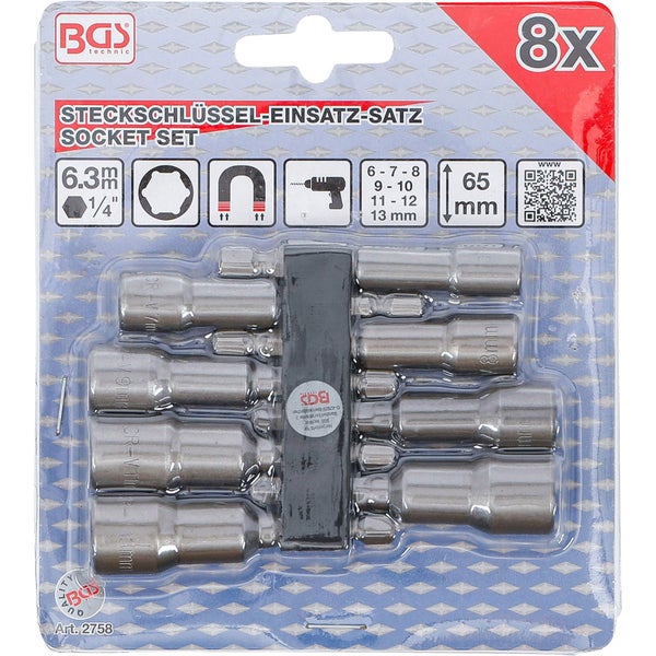 BGS Steckschlüssel-Einsatz-Satz Sechskant Antrieb Außensechskant 6,3 mm (1/4) SW 6 - 13 mm 8tlg. - 2758